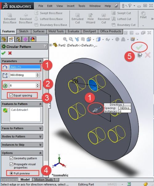 آموزش ایجاد Circular Pattern در سالیدورک
